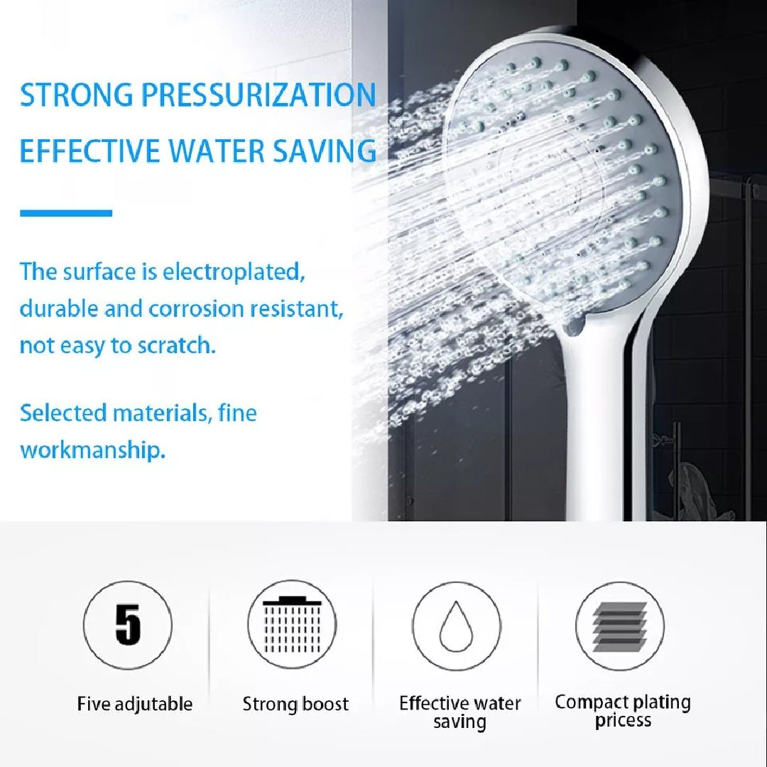 5-Mode Shower Head - High Pressure Handset, Large Chrome, Water Saving Bath Head