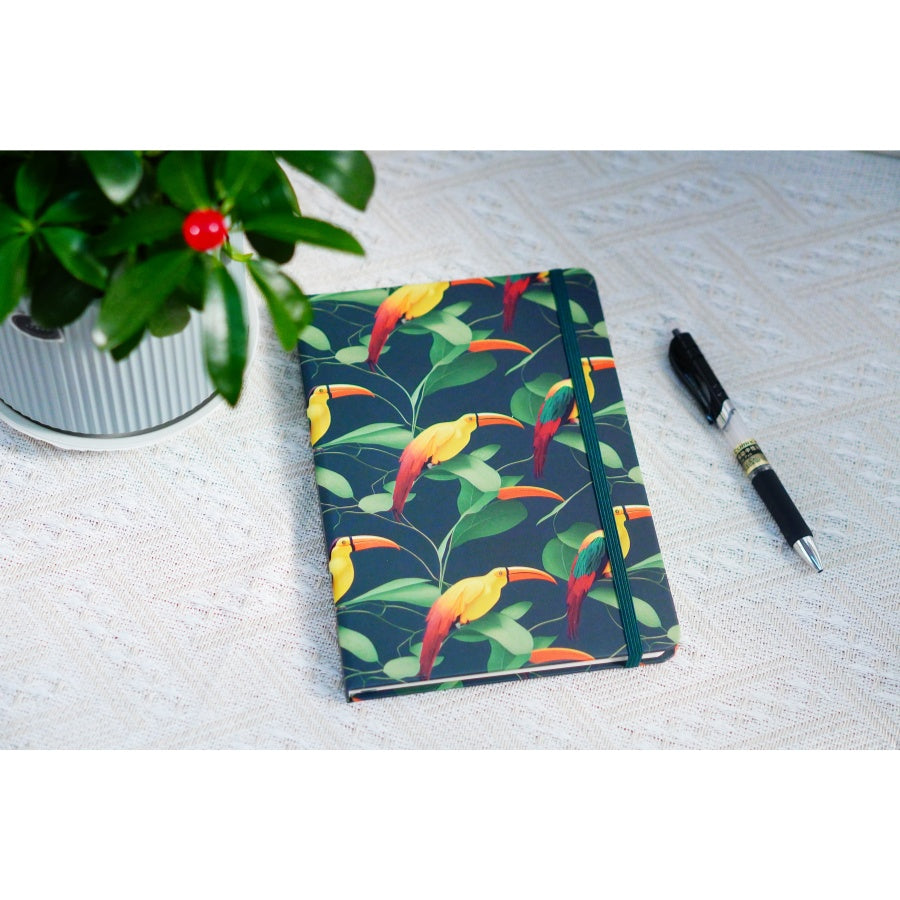 Toucan Pattern A4 Notebook Elastic Band Hardcover Style With Thread Sewing Binding For Hand Account Book