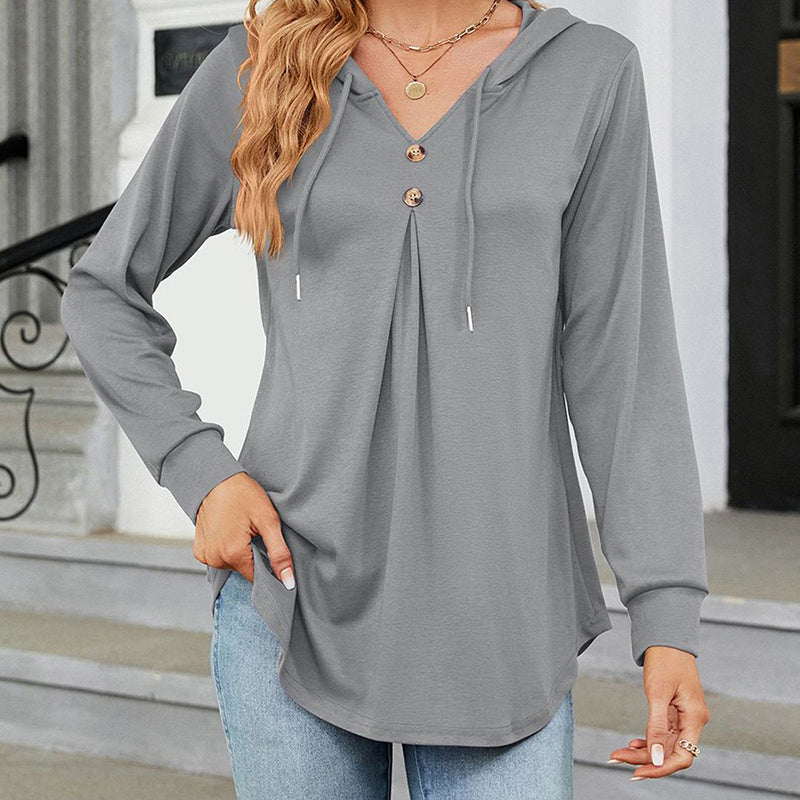 Women's Long Sleeve Hooded Tunic Tops Button Swing Pullover Hoodie Sweatshirts