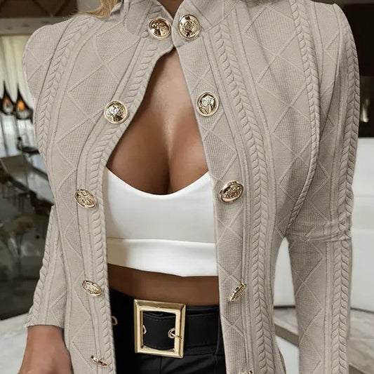 Ladies' Solid Color Autumn And Winter Elegant Casual Jacket Button Jacket