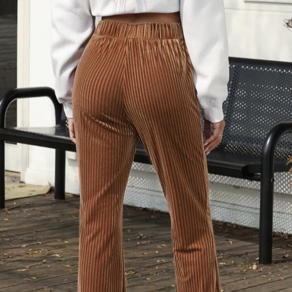 Women's Solid Color High Waisted Flared Fashionable Light Core Fleece Pants