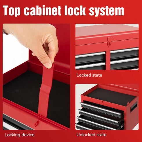 Tool Chest, 5-Drawer Rolling Tool Storage Cabinet With Detachable Top Tool Box, Liner, Universal Lockable Wheels, Adjustable Shelf, Locking Mechanism, Metal Tool Cart For Garage Workshop