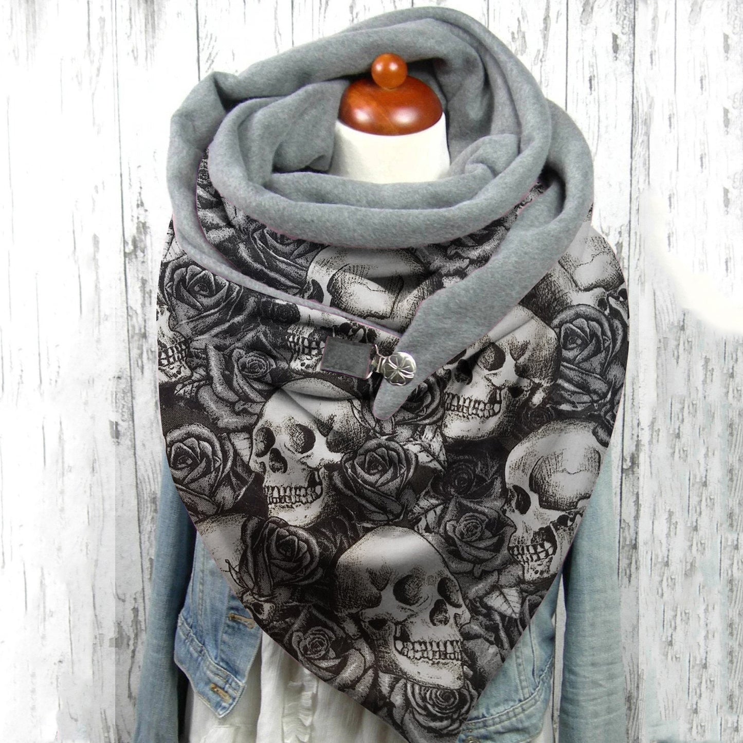 Female Plush Skull Print Long Halloween Button Bib