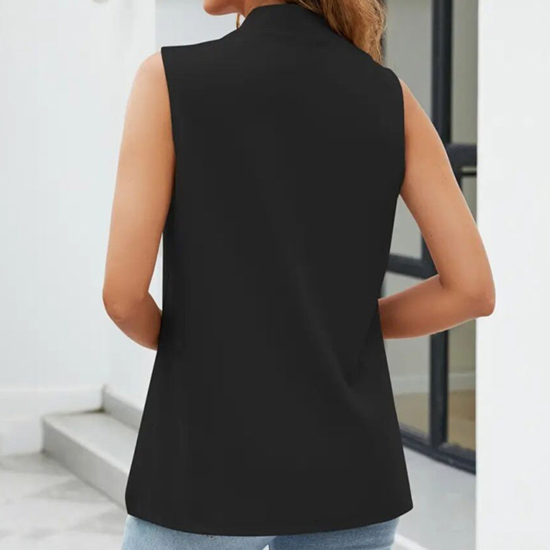Women's Elegant Solid Sleeveless Vest Cardigan - Stand Collar Summer Outerwear