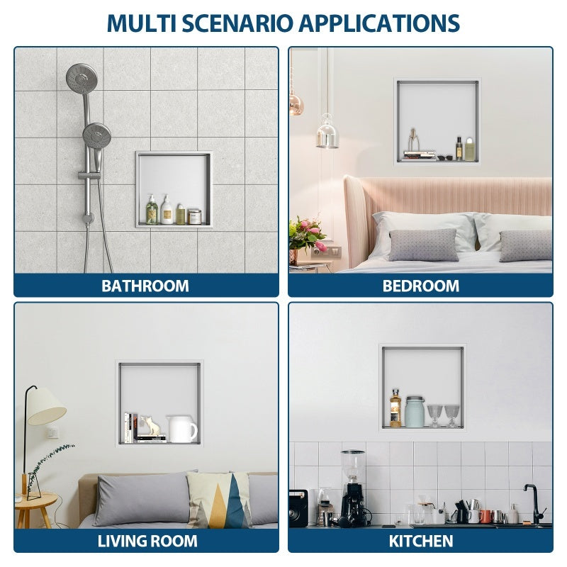 12 X 12 In Stainless Steel Shower Niche - Brushed Nickel, Waterproof, Easy Installation, Corrosion-Resistant