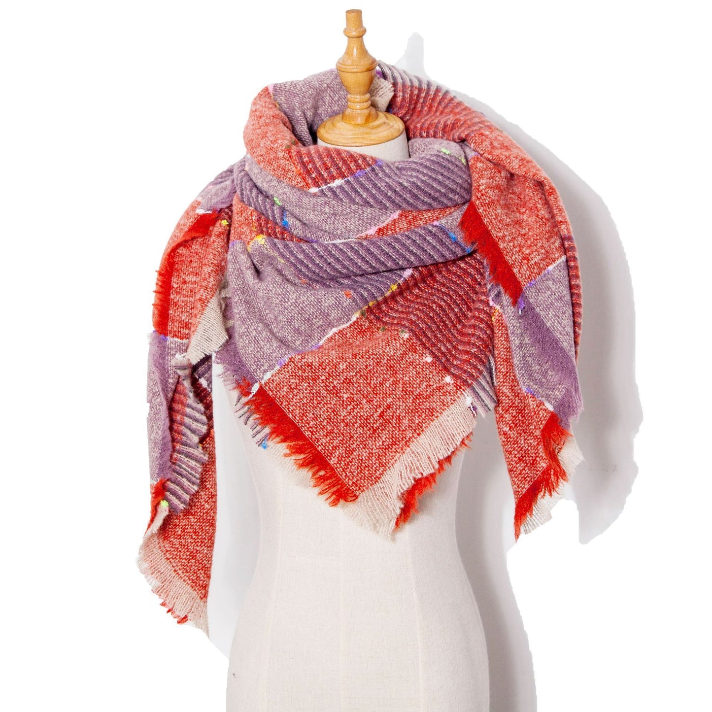 Autumn And Winter Ribbon Large Plaid Triangle Scarf Women's Shawl