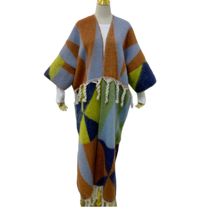 RETRO Geometric Double-sided Color Matching Robe For Women