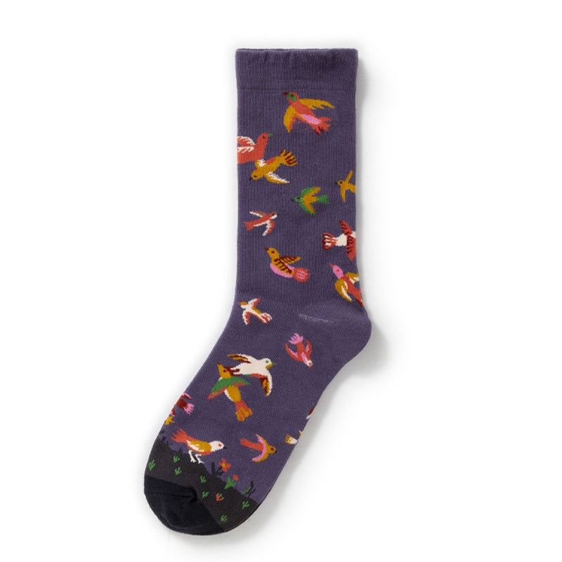 Retro Trendy Autumn And Winter Abstract Art Socks Europe And America Creative Combed Cotton