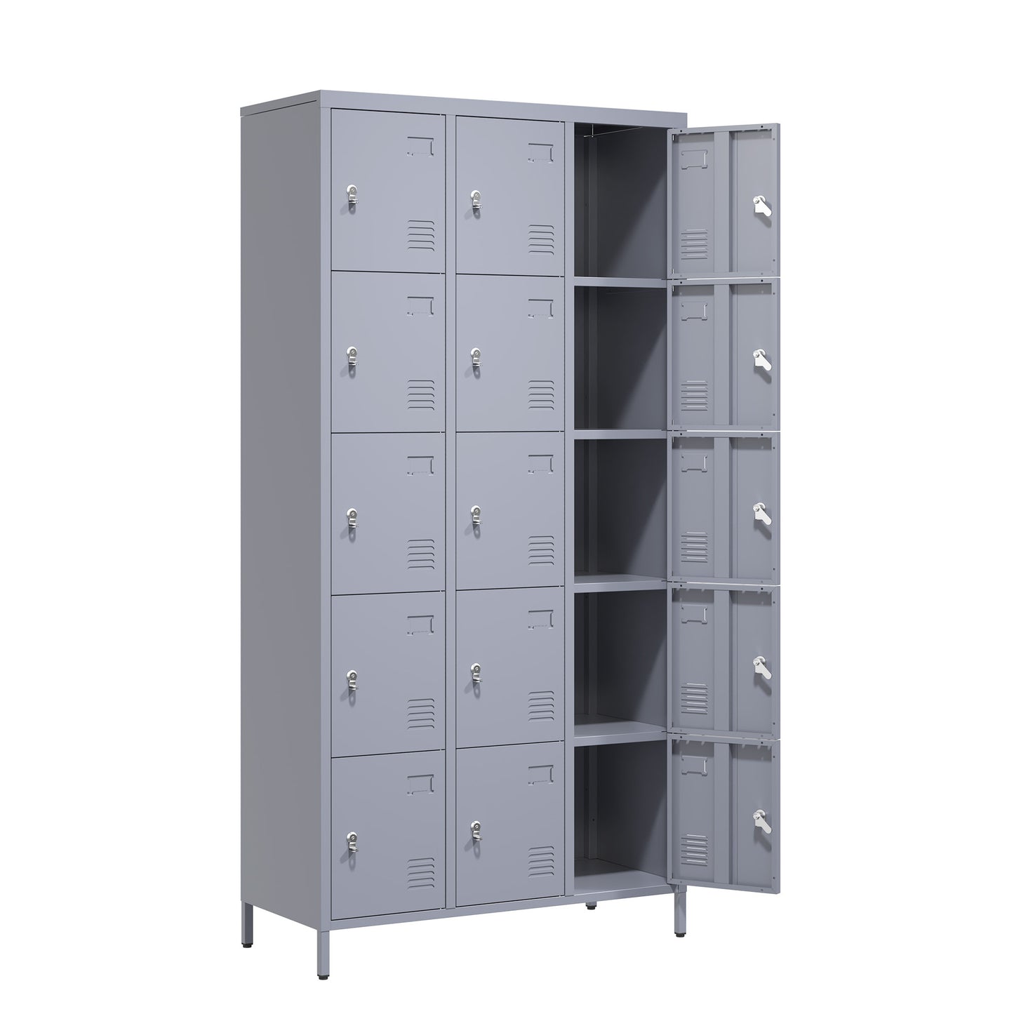 15 Door Metal Lockers With Lock For Employees,Storage Locker Cabinet For Home Gym Office School Garage,Easy Assembly,Gray