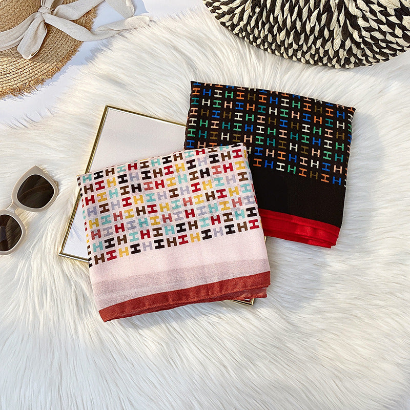 Printed Silk Scarf Women's Fashion Rolled Cotton And Linen Silk