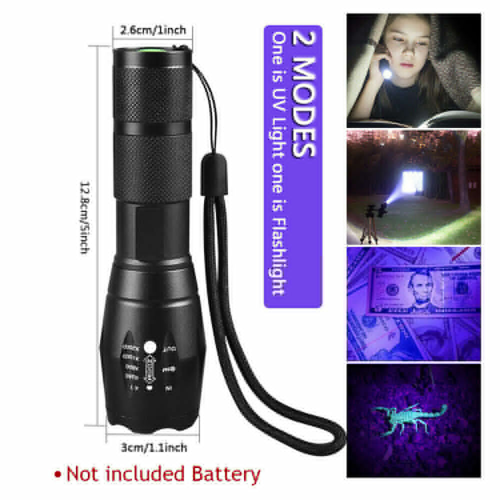 UV Torch Ultra Violet Flashlight Zoomable Blacklight Lamp LED Super Bright 250000lm 2 In 1 395nm Mini Pocket Inspection Light 2 Pack