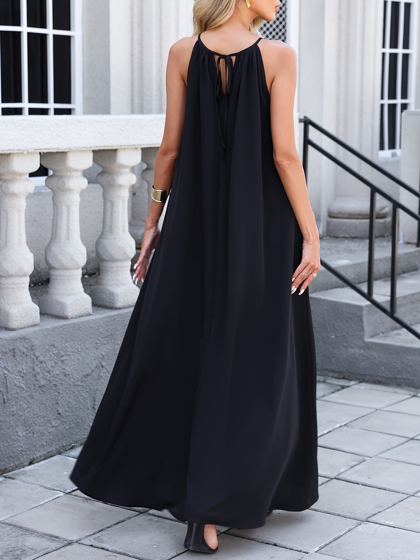 Women's Loose Casual Dress - Essential For Summer Beach Vacations, Festival Off-the-Shoulder Deep V Tie Holiday Dress