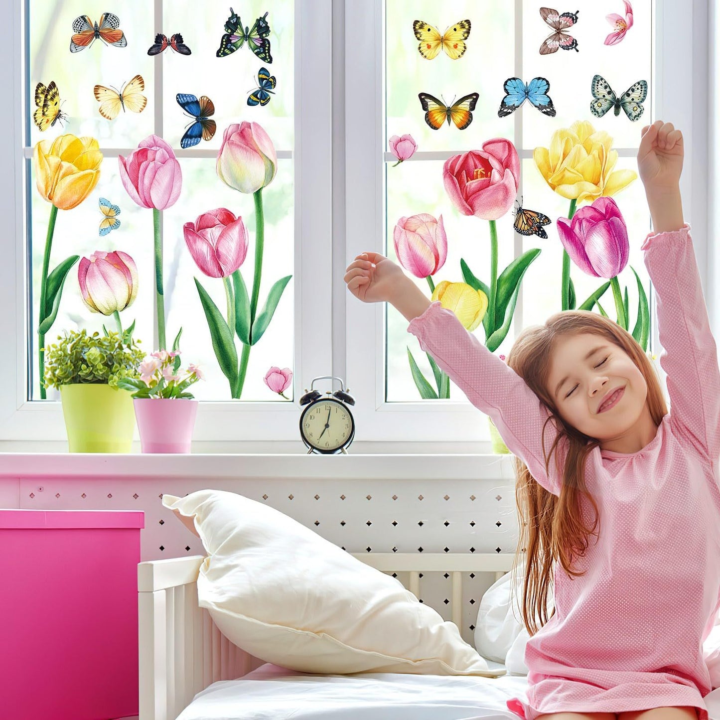 Window Stickers Spring Self-Adhesive 9 Sheets Spring Flowers Butterfly Window Stickers Double Sided Window Stickers Spring Hummingbird Window Stickers For Window Decoration Spring,415-10032-KG
