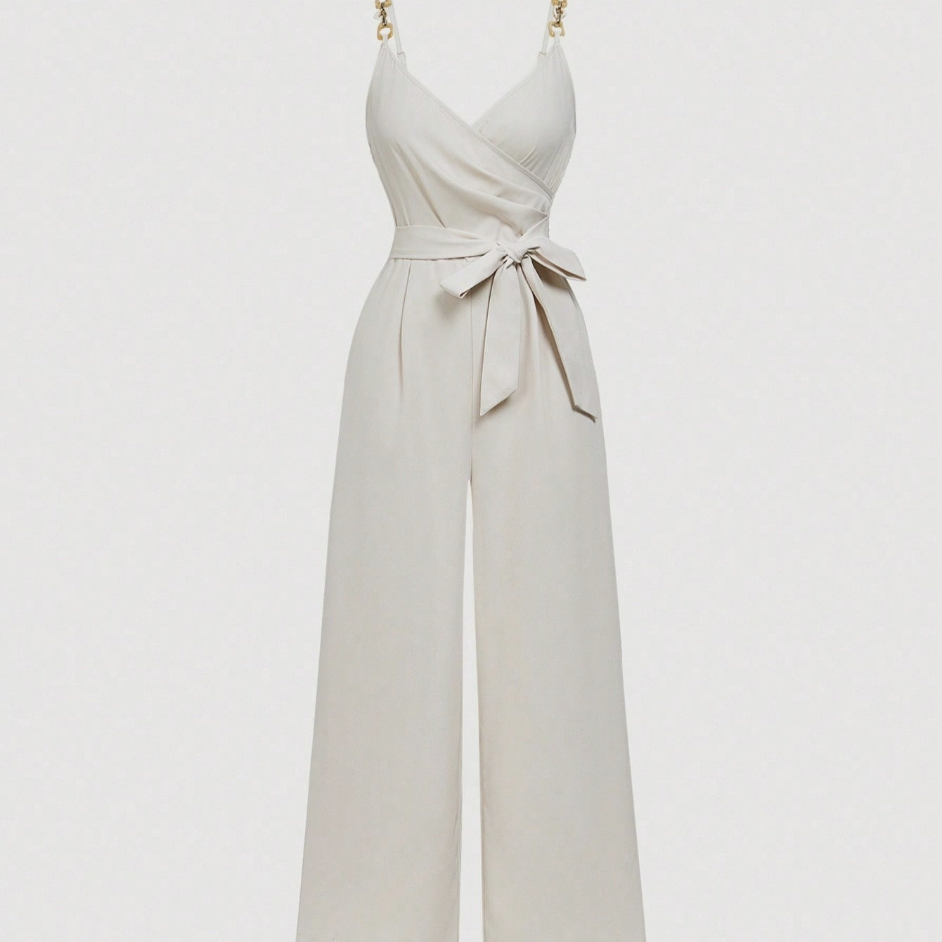 Ladies' Solid Color Elegant Fashion V-neck Strap Buckle Shoulder Strap Design Strap Jumpsuit