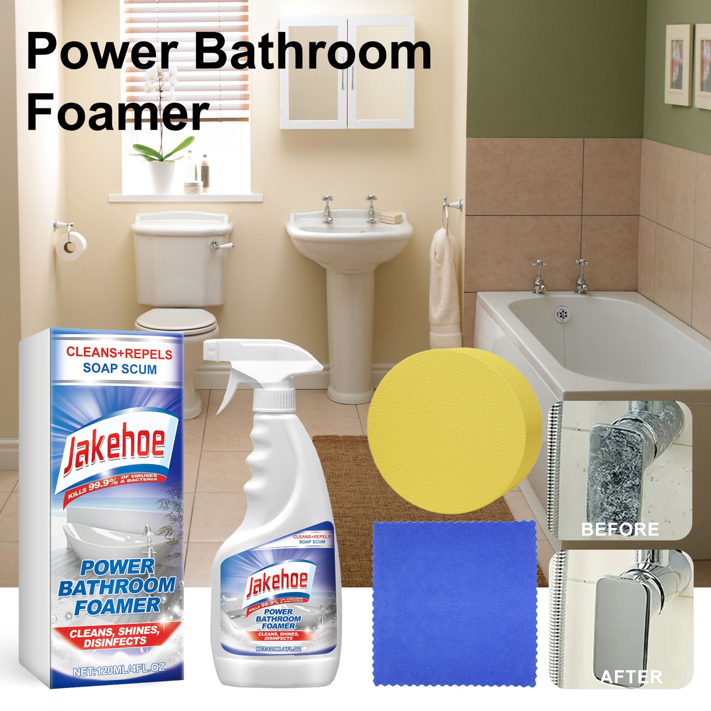 Jakehoe Bathroom Foam Cleaner Toilet, Toilet, Bathtub, Wash Basin, Tile Stain Remover, Descaling Cleaning Spray