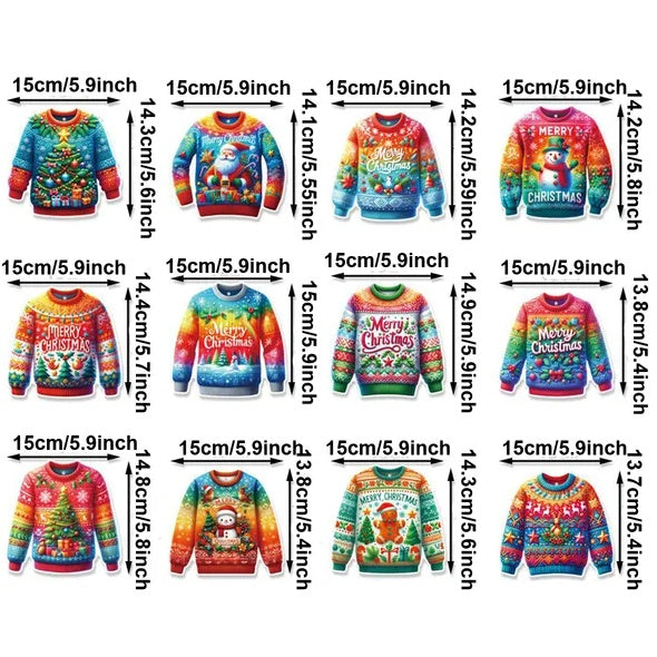 12 Pcs Merry Christmas Sweater Swirl Pendants Hanging Xmas Tree Snowman Paper Sweater Ornaments Santa Claus Gingerbread Man Pattern Spiral Ceiling Pendant For Xmas Birthday Party Decor Supplies