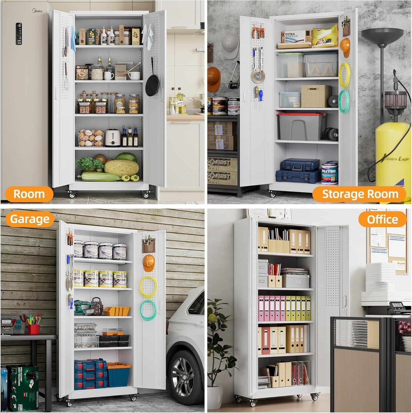 Garage Storage Cabinet With Wheels, H Rolling Metal Cabinets With Locking Doors Adjustable Shelves Pegboards For Home Office, Basement, Pantry, Workshop