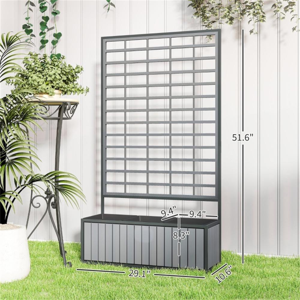 Wooden Raised Garden Bed With Trellis, Removable Pots-Gray