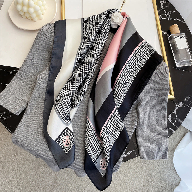 Women's Striped Silk Scarf Color Matching Versatile Printing Silk