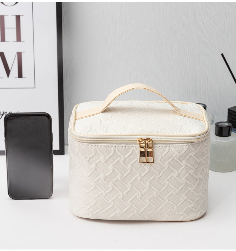 White Umizolco Premium Large CapacityPortable Travel Makeup Bag, Multi-functionalCosmetic Organizer, Stain-resistant, HandheldSquare Bag