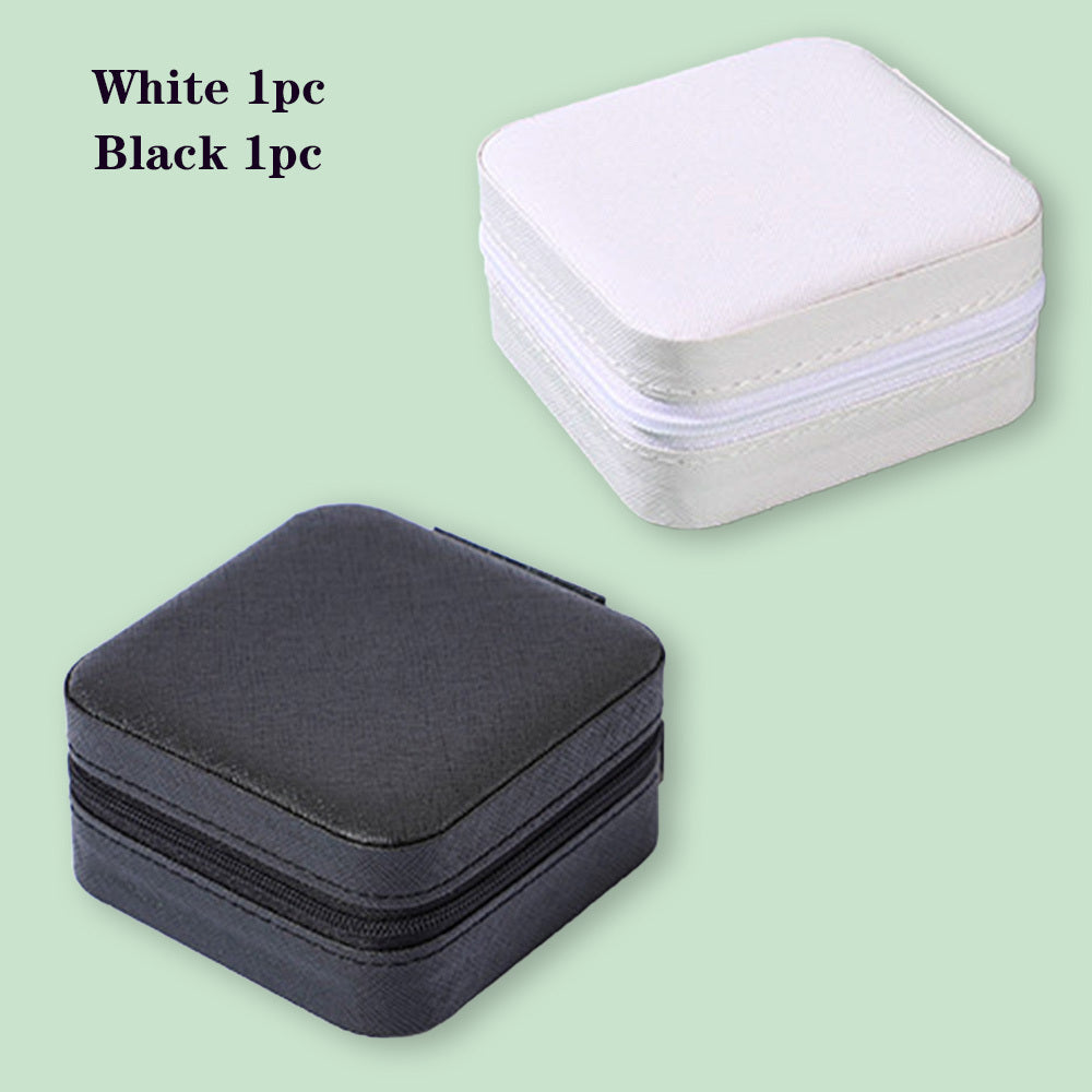 2pcs Portable Leather Jewelry Storage Boxes, Mini PU Jewelry Storage Boxes, Travel Jewelry Organizer Case, Black, White And Blue Jewelry Storage Boxes
