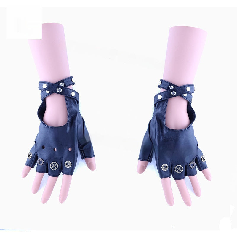Women's Black Stylish Gothic Rose Bow Gloves