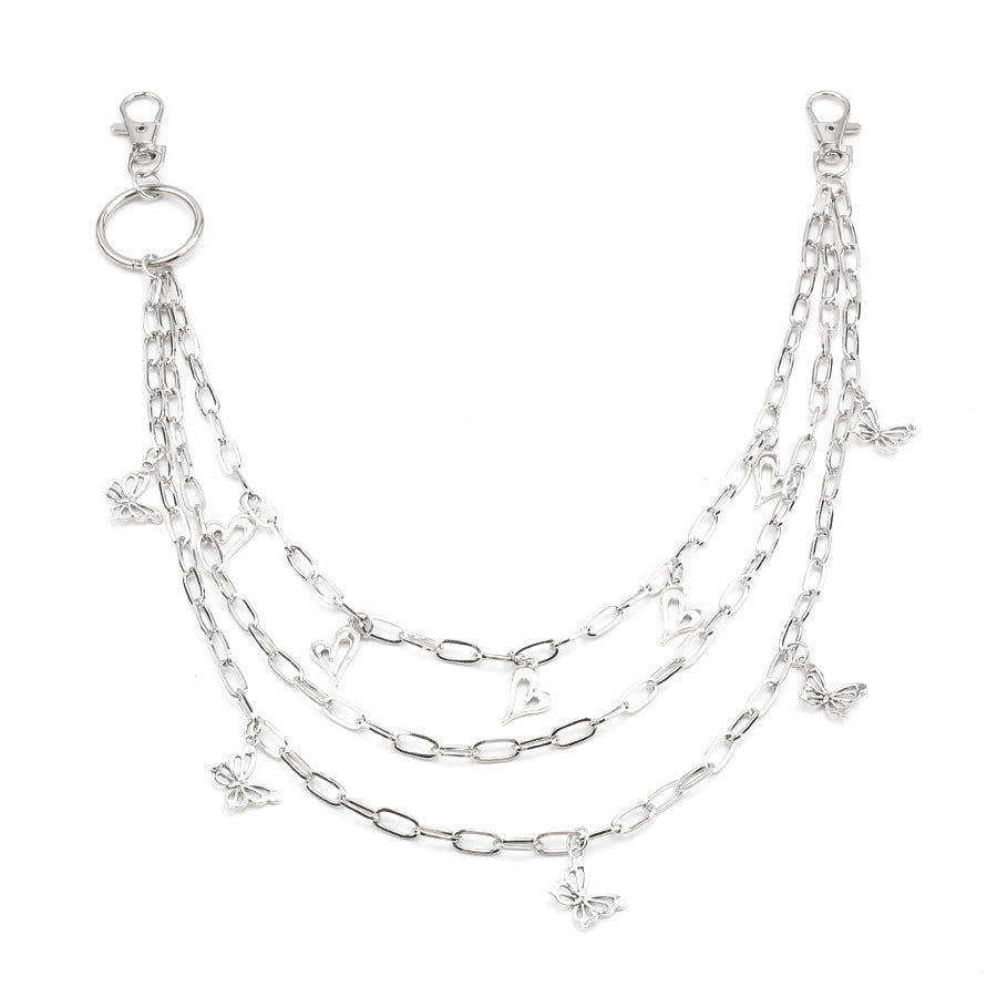 Metal Hollow Butterfly Pendant Phants Zipper Multi-layer Body Chains