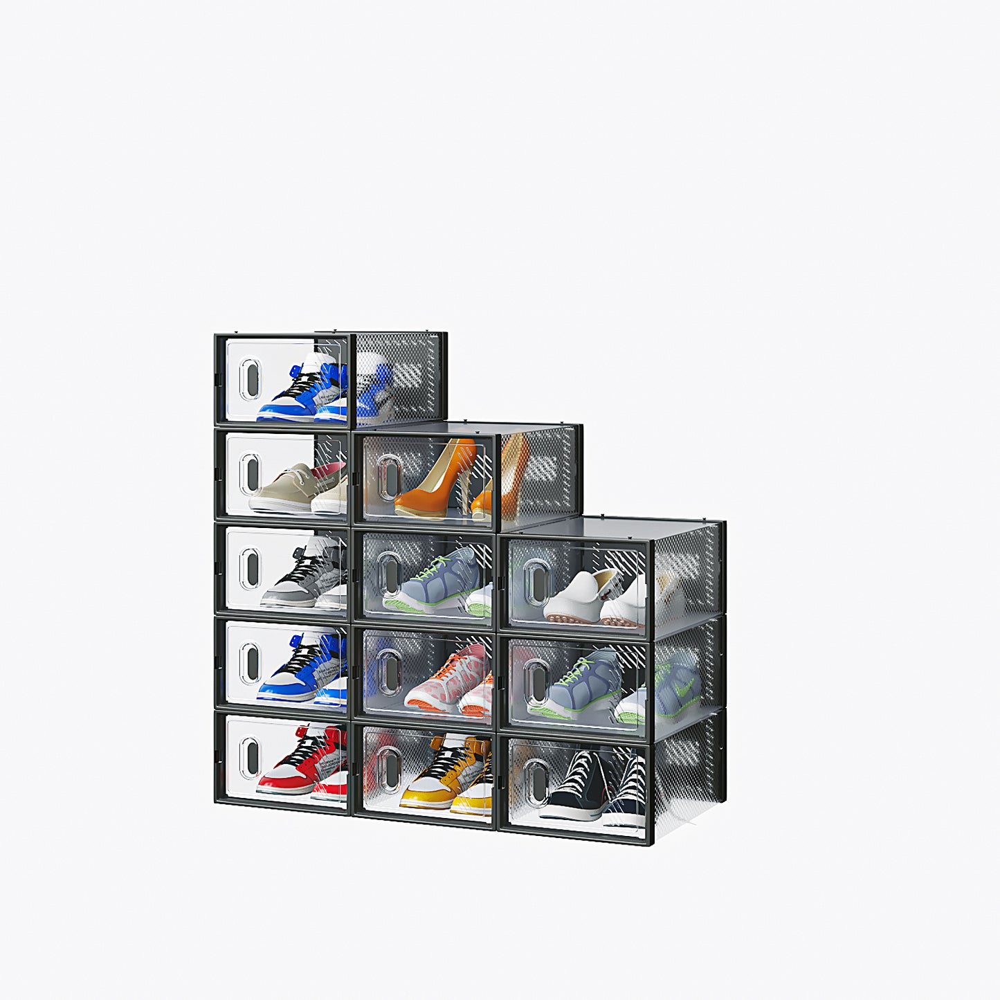 Black Small, 12PCS 33x23x14cm Shoebox, Plastic, Grid, Free Combination