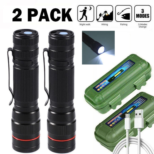 LED Military Flashlight USB Rechargeable Tactical Zoom Torch Most Powerful Mini Pen Light