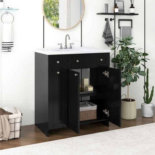 30 Inches  Black Bathroom Vanity With Ceramic Sink Combo, Rich Storage Cabinet - 2 Soft Close Doors & Double Deep Drawers Unavailable Platforms- SHEIN Corporation Temu