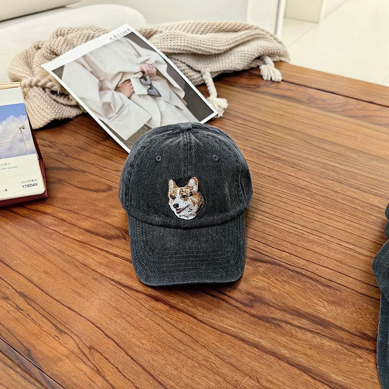 Men's Heavy Industry Washed Blogger Dog Pattern Peaked Cap