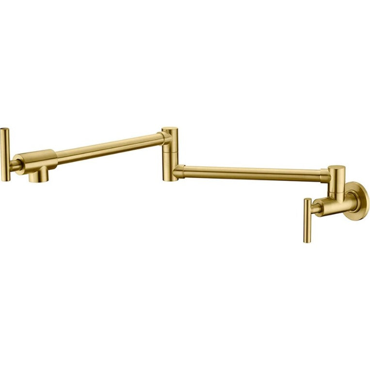 Gold Pot Filler Faucet Wall Mount Kitchen Folding Faucet With Double Joint Swing Arms, Two Handle Design