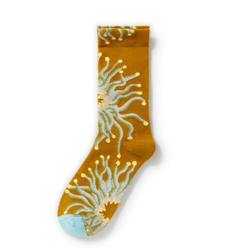 Retro Trendy Autumn And Winter Abstract Art Socks Europe And America Creative Combed Cotton