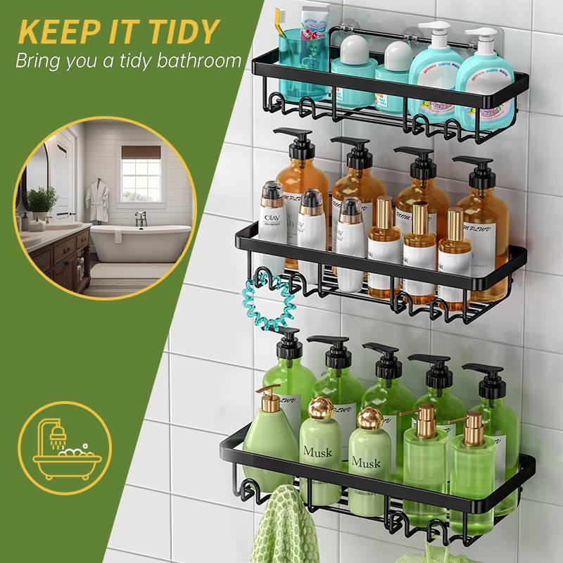 Heavy-duty Wall-mounted Shower Shelf Storage Accessories, Including Soap Dish And Toothbrush Holder, Suitable For Bathroom, Home And Kitchen, Black