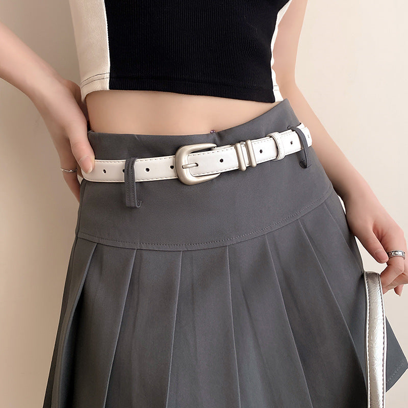 Minimalist Silver Buckle Crescent Thin Belt
