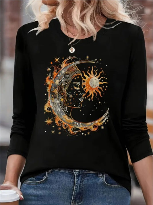 Women's Printed Long Sleeve Hoodless Sweatshirt