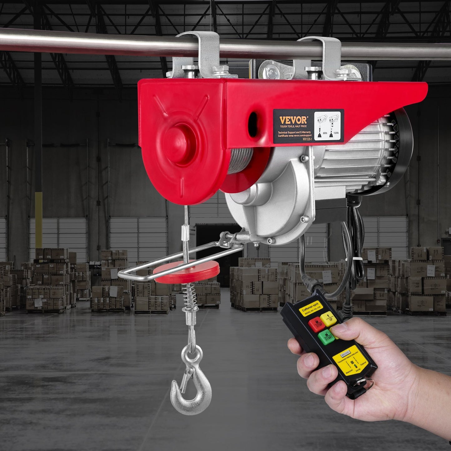 Electric Hoist, 1320 Lbs Lifting Capacity, 1150W 110V Electric Steel Wire Winch With Wireless Remote Control, 40ft Single Cable Lifting Height & Pure Copper Motor, For Garage Warehouse Factory