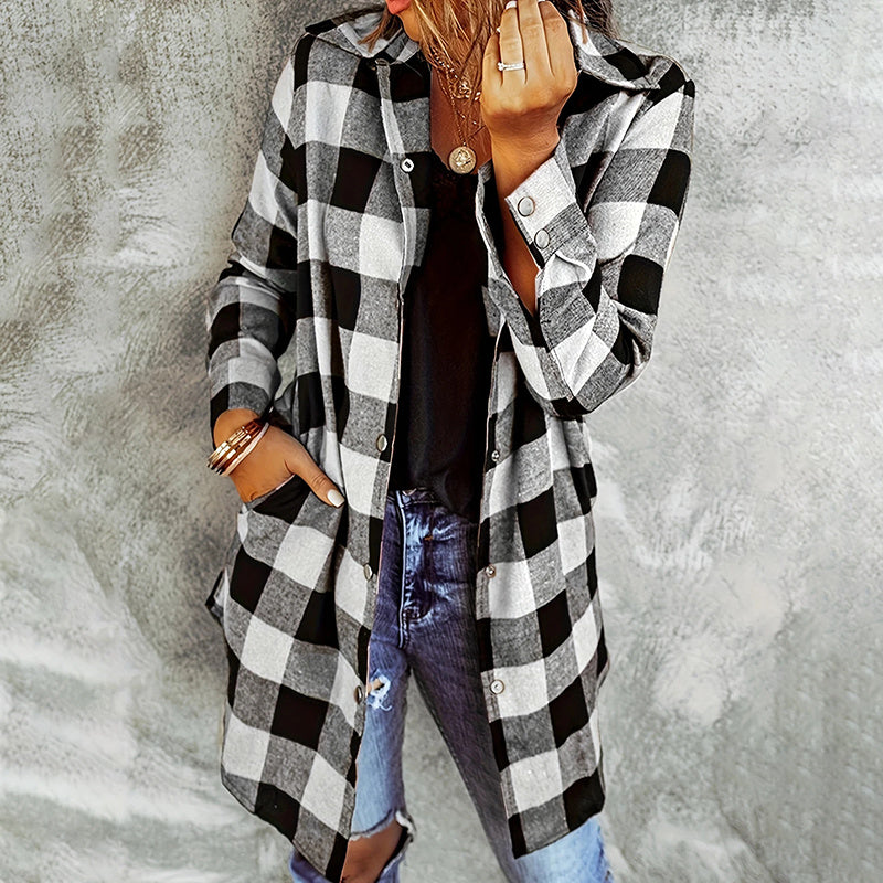 Women's Long Sleeve Plaid Print Button Front Casual Shirt For Spring & Fall