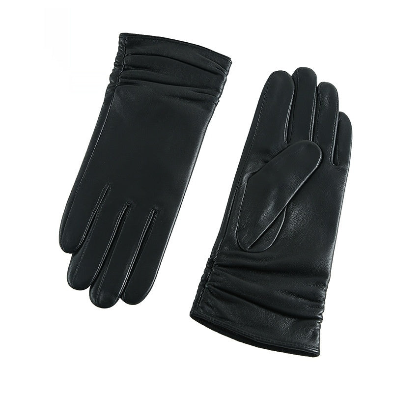 Women's Winter Riding Motorcycle Finger Thickened Warm Leather Gloves