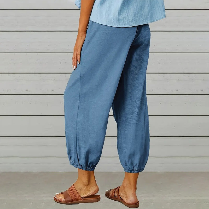 Effortless Drawstring Capris - Women's Wide Leg Casual Summer Pants With Adjustable Waist