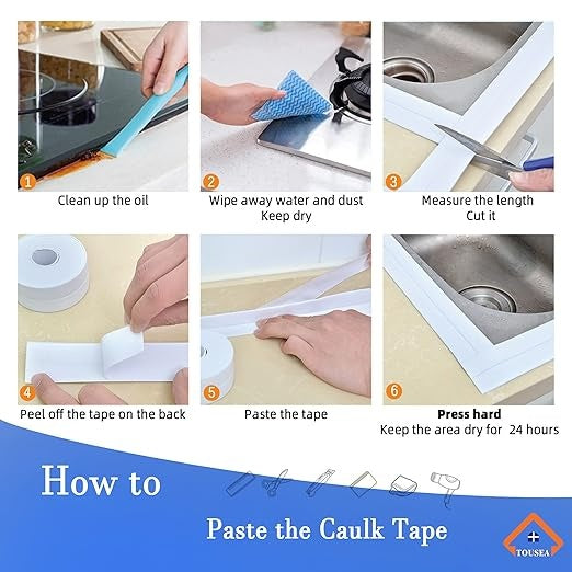 Bath & Kitchen Caulk Tape Sealant Strip, PVC Self-Adhesive Tub & Wall Sealing Tape, Shower Tile Sealer   -2PCS-Selling On Temu Is Prohibited