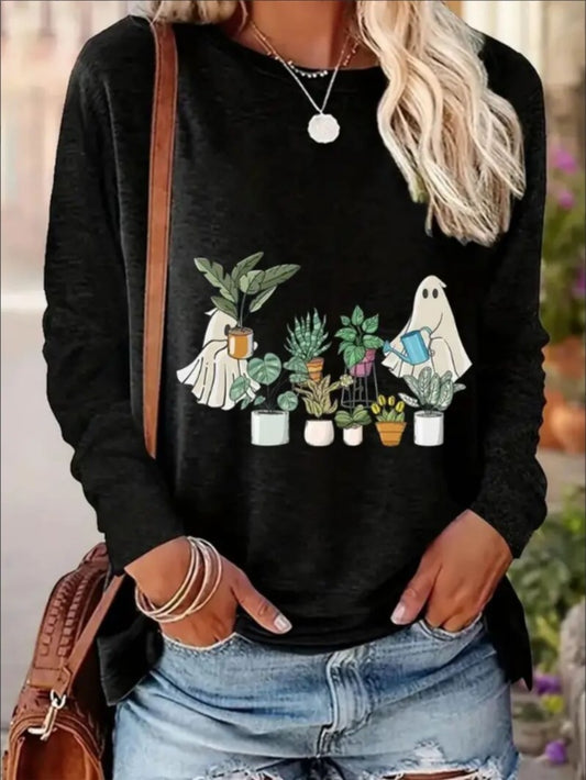 Women's Printed Hoodless Long Sleeve Sweatshirt