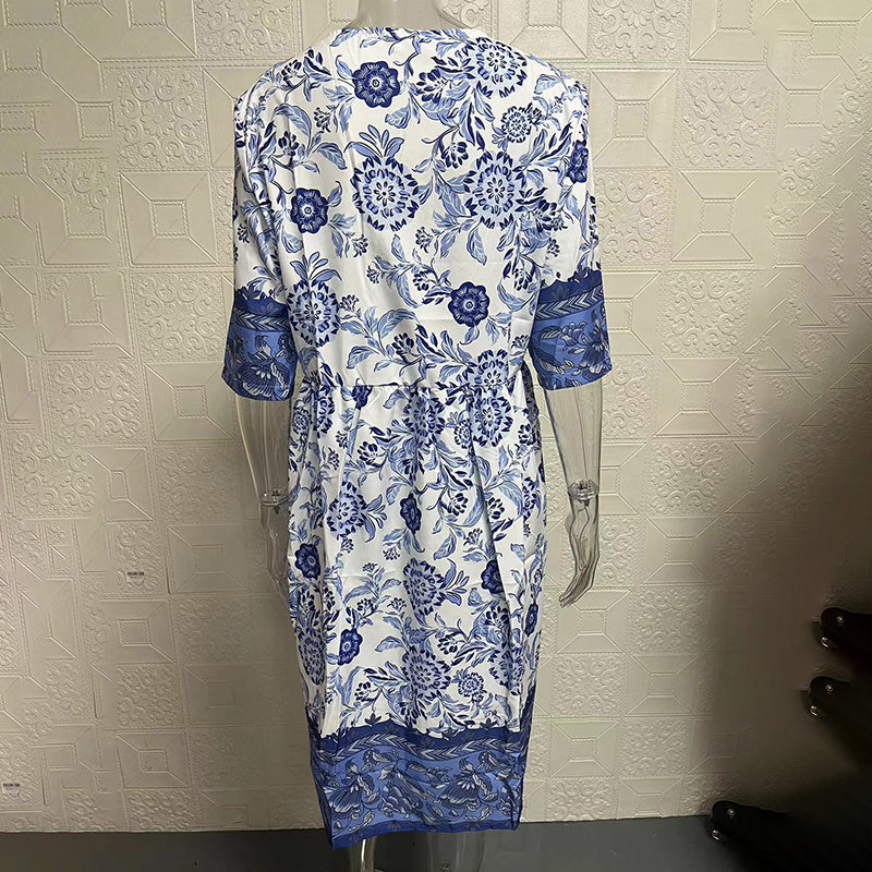 Women's Plus Size V-Neck Floral Print Dress - Loose Fit Casual Spring Summer Dress