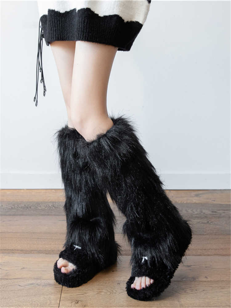 Warm White Tube Leg Warmer Fur Foot Sock