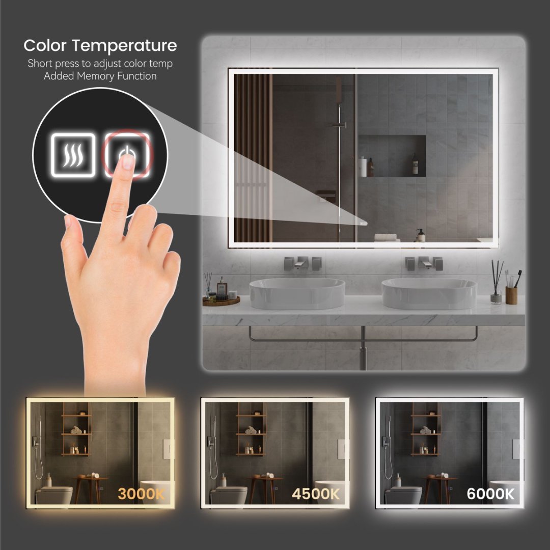 Modern LED Smart Mirror Bathroom Mirror, Front Lit & Back Lit With 3 Color Adjustable, Memory Function, Anti-Fog, Time Mode Control