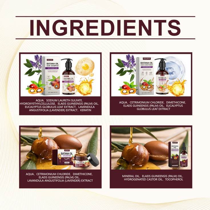 Batana Oil Voluminous Hair Care Set Repairs Frizzy Hair, Nourishes Smooth Hair And Provides Hair Care