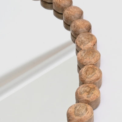 Decorative Round Hanging Wall Mirror With Natural Wooden Bead Design Frame, 32