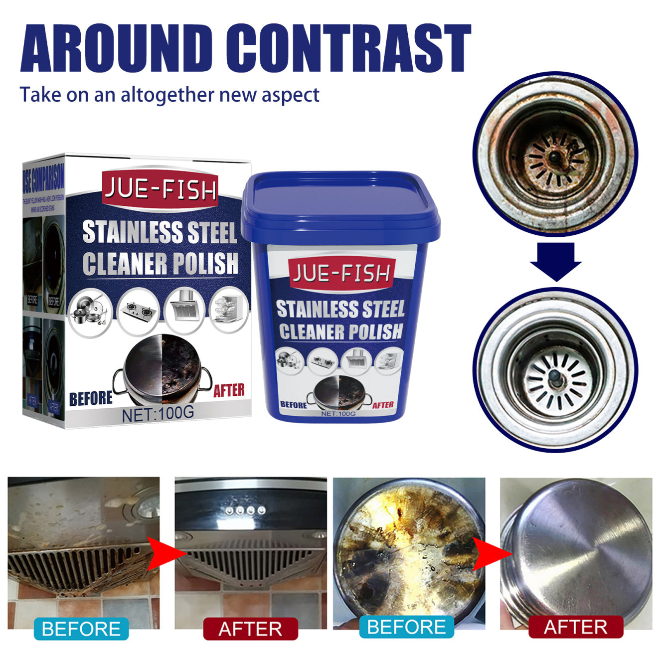 Jue-Fish Stainless Steel Cleaning Paste Kitchen Stain Remover Rust Cooktop Stove Black Dirt Cleaning Paste