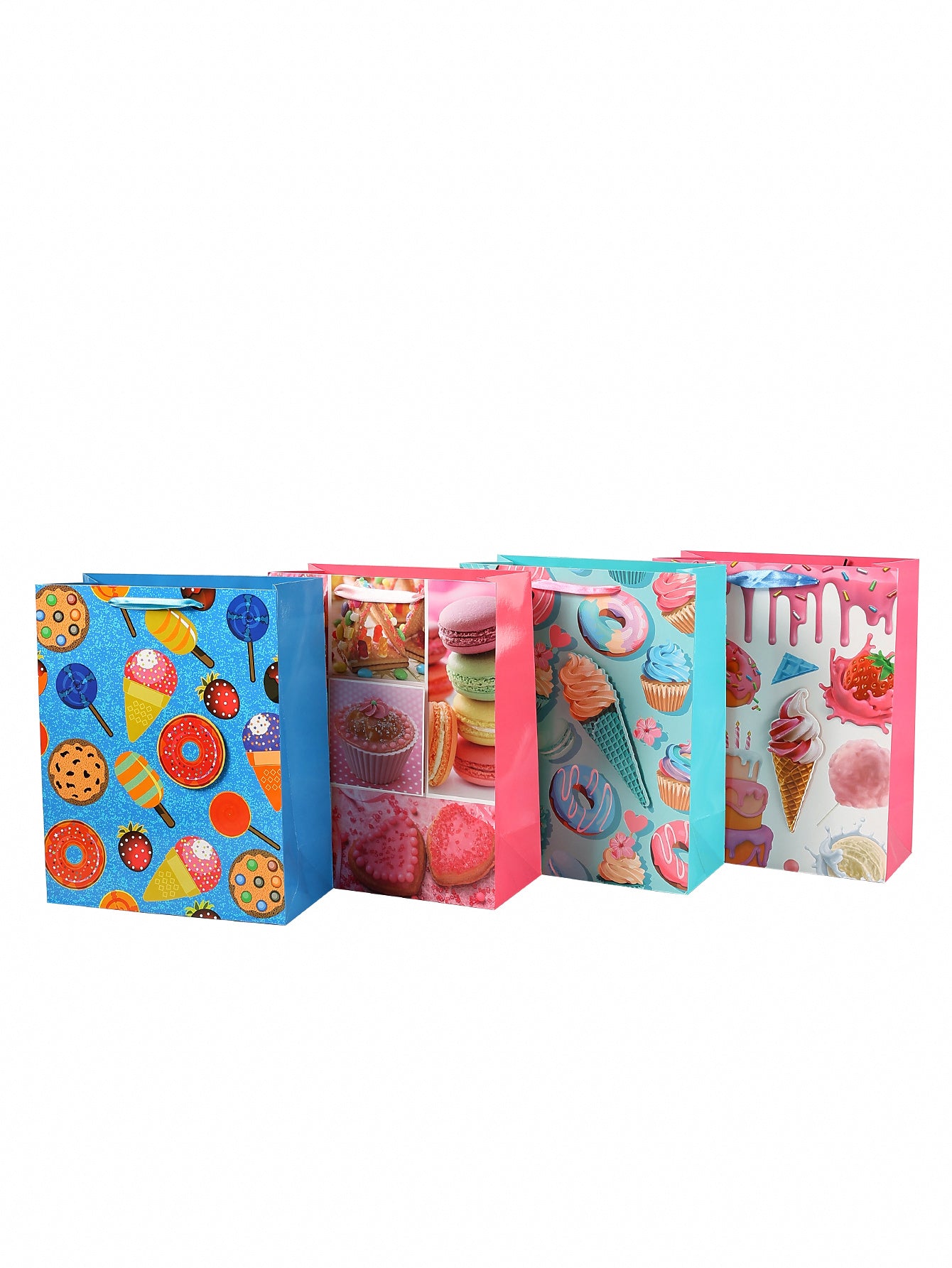 Set Of 12  Cool Summer Ice Cream Dessert Cartoon Pattern Gift Bag Made Of Selected Ivory Paper, Available For Wholesale In Stock