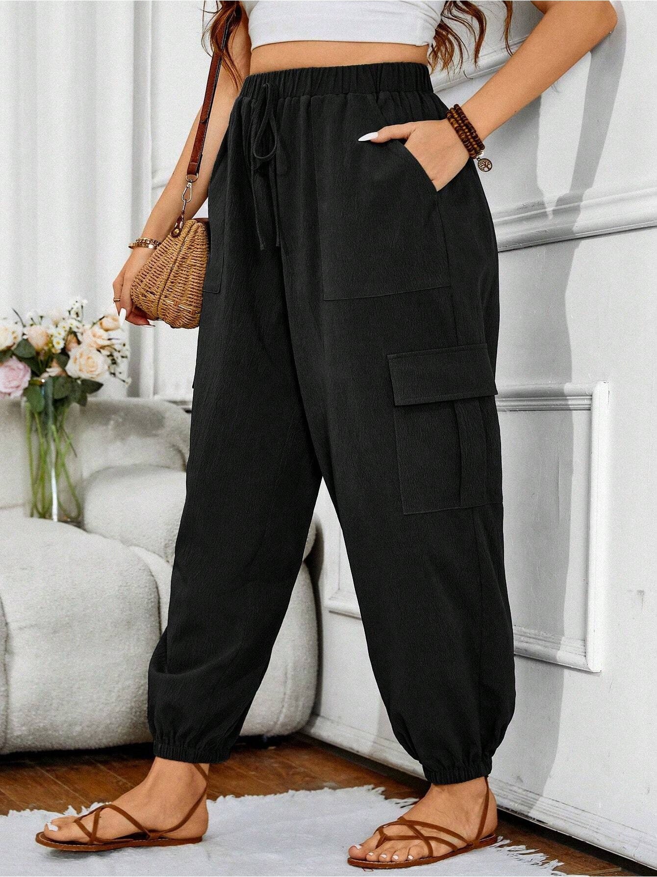 Women's Plus Size Casual Long Pants - Elegant & Minimalist Ankle-Cropped Trousers For Spring Or Autumn Daily Wear